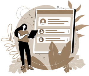 An illustration of a person holding a clipboard and checking off items on a large checklist, symbolizing the thorough and detailed services provided by Country Bookkeeping & Payroll